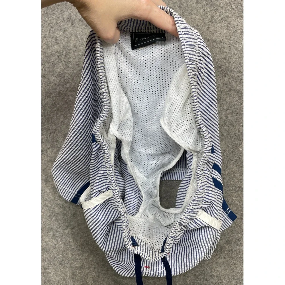Andrew Christian Seersucker Stripe Swim Shorts Blue White Large